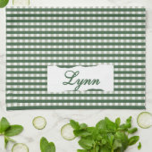 Classic Green & White Gingham | Personalized Name Geschirrtuch (Gefaltet)