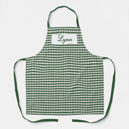 Classic Green & White Gingham | Personalized Name Schürze (Vorderseite)
