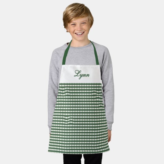 Classic Green & White Gingham | Personalized Name Schürze (Getragen)