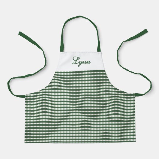 Classic Green & White Gingham | Personalized Name Schürze (Vorderseite)