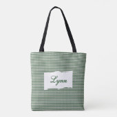 Classic Green & White Gingham | Personalized Name Tasche (Rückseite)