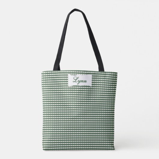 Classic Green & White Gingham | Personalized Name Tasche (Rückseite)