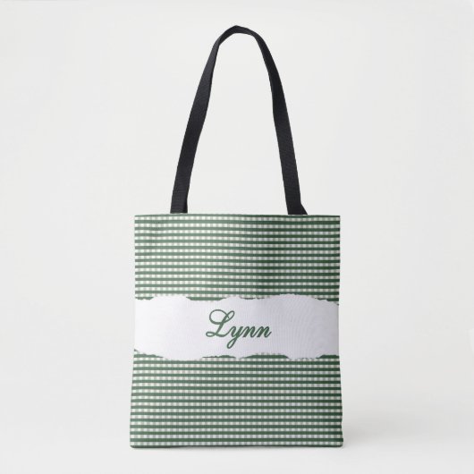 Classic Green & White Gingham | Personalized Name Tasche (Vorderseite)