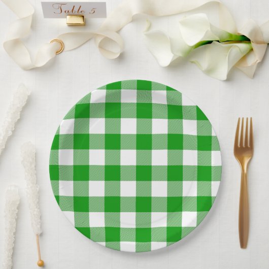 Classic Green & White Gingham Summer Picnic Pappteller (Hochzeit)