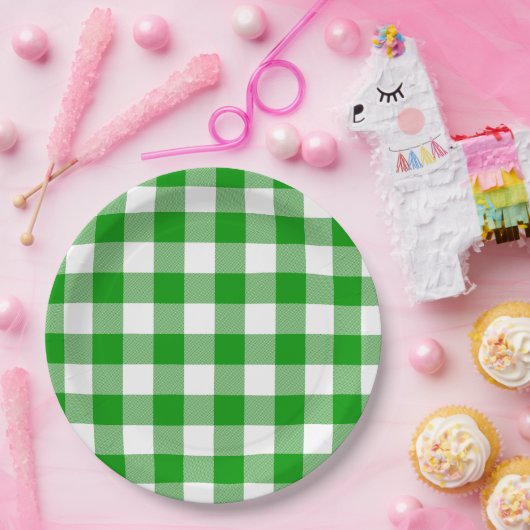 Classic Green & White Gingham Summer Picnic Pappteller (Party)