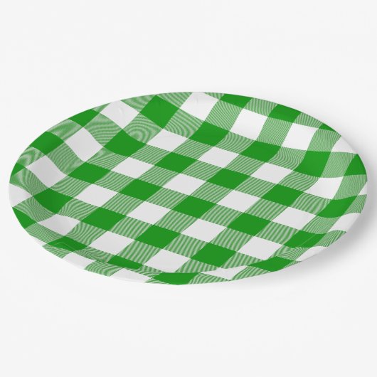 Classic Green & White Gingham Summer Picnic Pappteller (Schrägansicht)