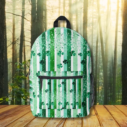 Classic Green White Vertical Stripes Shamrocks Bedruckter Rucksack