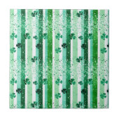 Classic Green White Vertical Stripes Shamrocks Fliese (Vorderseite)