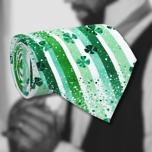 Classic Green White Vertical Stripes Shamrocks Krawatte