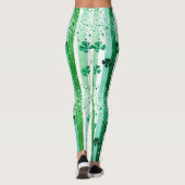 Classic Green White Vertical Stripes Shamrocks Leggings (Rückseite)