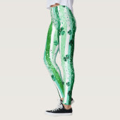 Classic Green White Vertical Stripes Shamrocks Leggings (Links)