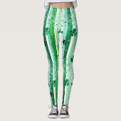 Classic Green White Vertical Stripes Shamrocks Leggings (Vorderseite)
