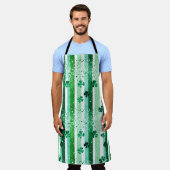 Classic Green White Vertical Stripes Shamrocks Schürze (Getragen)