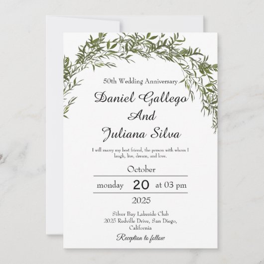 Classic Greenery Wedding Anniversary Invitations Einladung (Vorderseite)