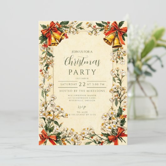 Classic Greenery Weihnachten Einladung (Stehend Vorderseite)