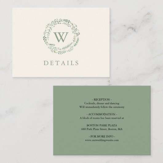 Classic Greenery Wreath Watercolor Hochzeitsdetail Begleitkarte (Vorne/Hinten)