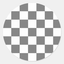 Classic grey checkerboard runder aufkleber