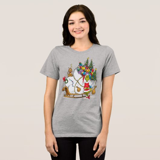 Classic Grinch | Grinch & Max mit Sleigh Tri-Blend Shirt (Vorderseite voll)