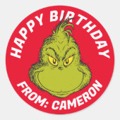 Classic Grinch | Happy Birthday Runder Aufkleber (Vorderseite)