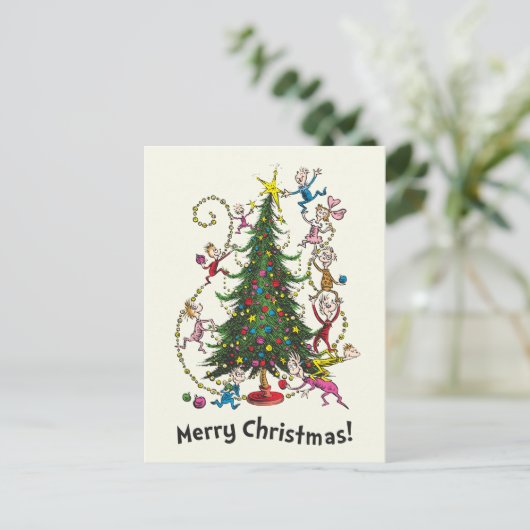 Classic Grinch | Weihnachtsbaum Feiertagspostkarte (Stehend Vorderseite)
