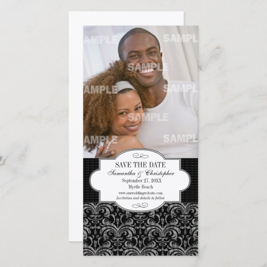 Classic Grunge Damask Save the Date Fotokarte (Vorne/Hinten)