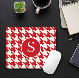 Classic Hahnentrittmuster Cherry Red & White Monog Mousepad