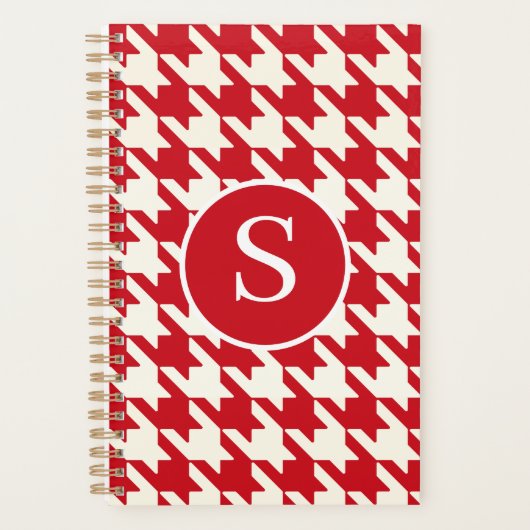 Classic Hahnentrittmuster Cherry Red & White Monog Planer (Vorderseite)