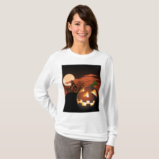 Classic Halloween Jack-O-Lantern Creepy House T-Shirt (Vorne ganz)