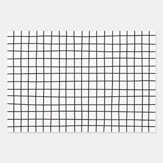 Classic Hand Drawn Grid Pattern White Gray Black Geschenkpapier Set (Vorderseite)