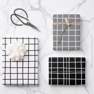Classic Hand Drawn Grid Pattern White Gray Black  Geschenkpapier Set