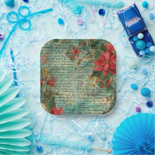 Classic Handwritten Poinsettia Christmas Holiday Pappteller (Party)
