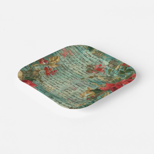Classic Handwritten Poinsettia Christmas Holiday Pappteller (Gewinkelt)
