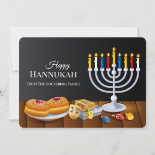 Classic Happy Hanukkah Menorah Sufganiyot Dreidel Feiertagskarte