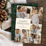 Classic Happy Holidays Collage Floral | Ivory Feiertagskarte<br><div class="desc">These beautiful Christmas photo cards feature five photo templates, elegant modern typography reading, "Happy Holidays, " and a hand drawn floral pattern on the back in classic colors of red, green, and ivory over a dark green background. Easy to personalize for beautiful holiday cards that will wow all of your...</div>