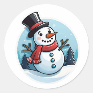 Classic Happy Snowman Runder Aufkleber