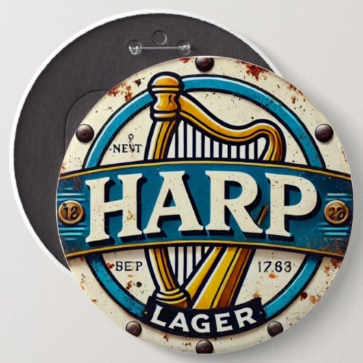 Classic Harp Lager Beer Logo Round Button (Vorne & Hinten)