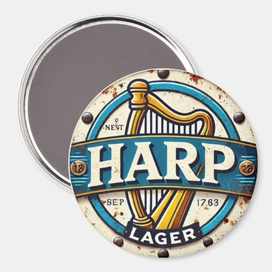 Classic Harp Lager Beer Logo Round Magnet (Vorderseite/Rückseite)