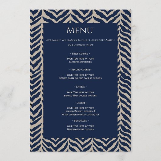 Classic Herringbone Navy - Wedding Reception Menu Menükarte (Vorderseite)