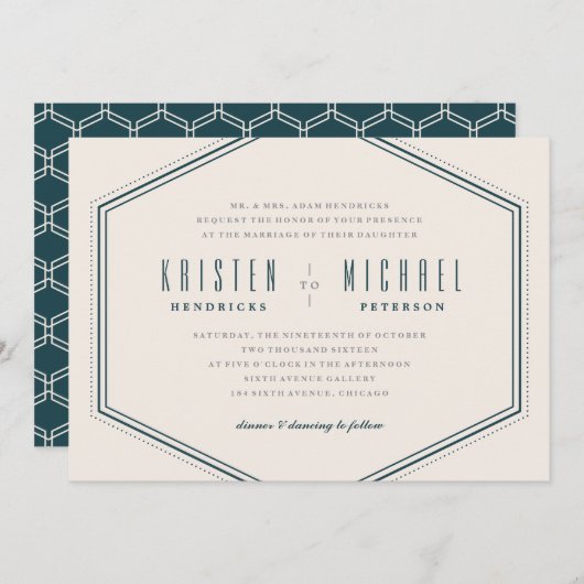 Classic Hexagon Wedding Invitation - Ocean Einladung (Vorne/Hinten)
