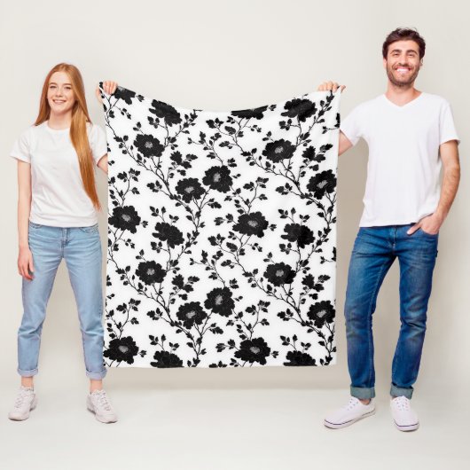 Classic High Contrast Black Floral Silhouette Fleecedecke (Beispiel)