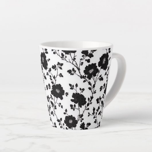Classic High Contrast Black Floral Silhouette Milchtasse (Rechte Ecke)