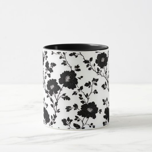 Classic High Contrast Black Floral Silhouette Tasse (Zentrum)