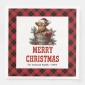 Classic highland cow Christmas napkins red black Serviette (Vorderseite)