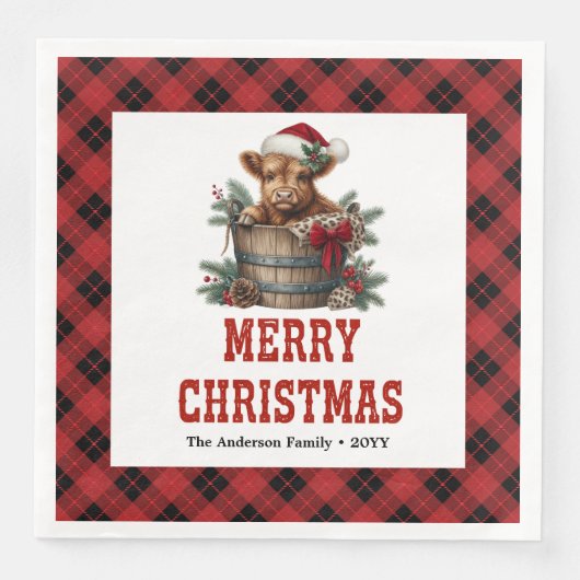 Classic highland cow Christmas napkins red black Serviette (Vorderseite)