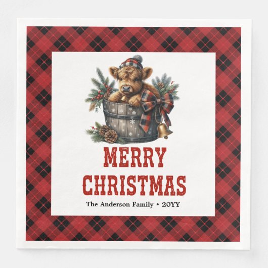 Classic highland cow red black tartan napkins serviette (Vorderseite)
