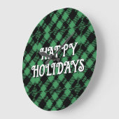 Classic Holiday Green Checkered Pattern Custom Große Wanduhr (Winkel)