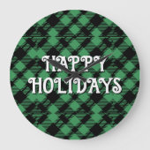 Classic Holiday Green Checkered Pattern Custom Große Wanduhr (Vorderseite)