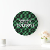 Classic Holiday Green Checkered Pattern Custom Große Wanduhr (Zuhause)