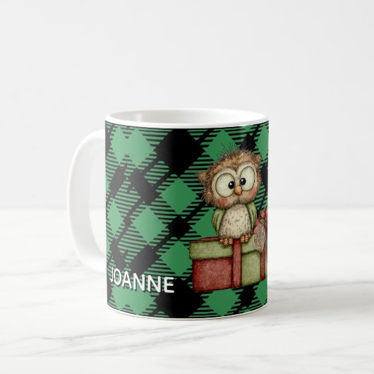 Classic Holiday Green Checkered Pattern Custom Kaffeetasse (Vorderseite Links)