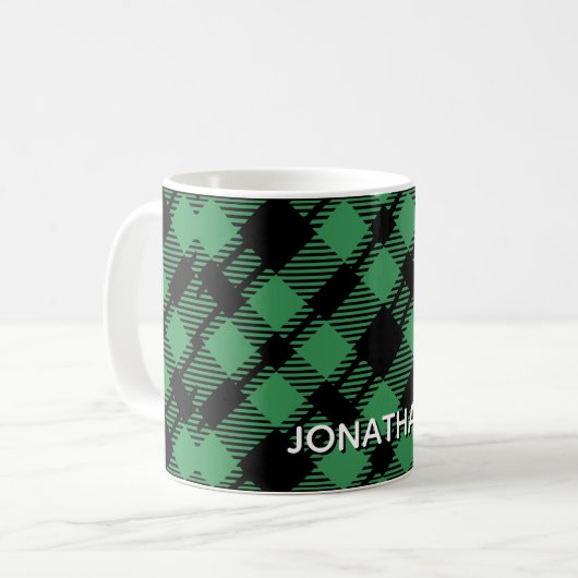 Classic Holiday Green Checkered Pattern Custom Kaffeetasse (Vorderseite Links)